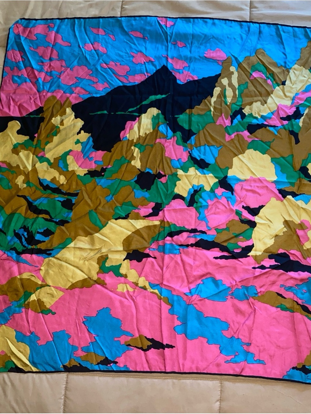 Vintage Echo Modernist Terrain Pure Silk Scarf Shawl 32" Retro Mod